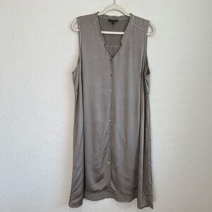 Eileen Fisher Silk Dress Womens XL Gray V-Neck Long Fairy Cottage Lagenlook Midi